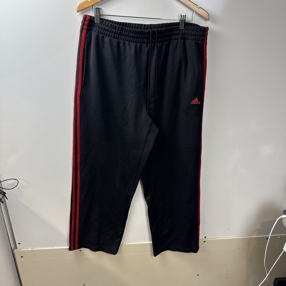adidas Men's Track Pants Black/Red 3-Stripe Size L Drawstring